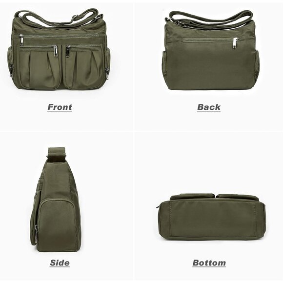 Women Army Green Nylon Water Resistant Anti Theft Travel Crossbody Shoulder Bag - Picture 5 of 7